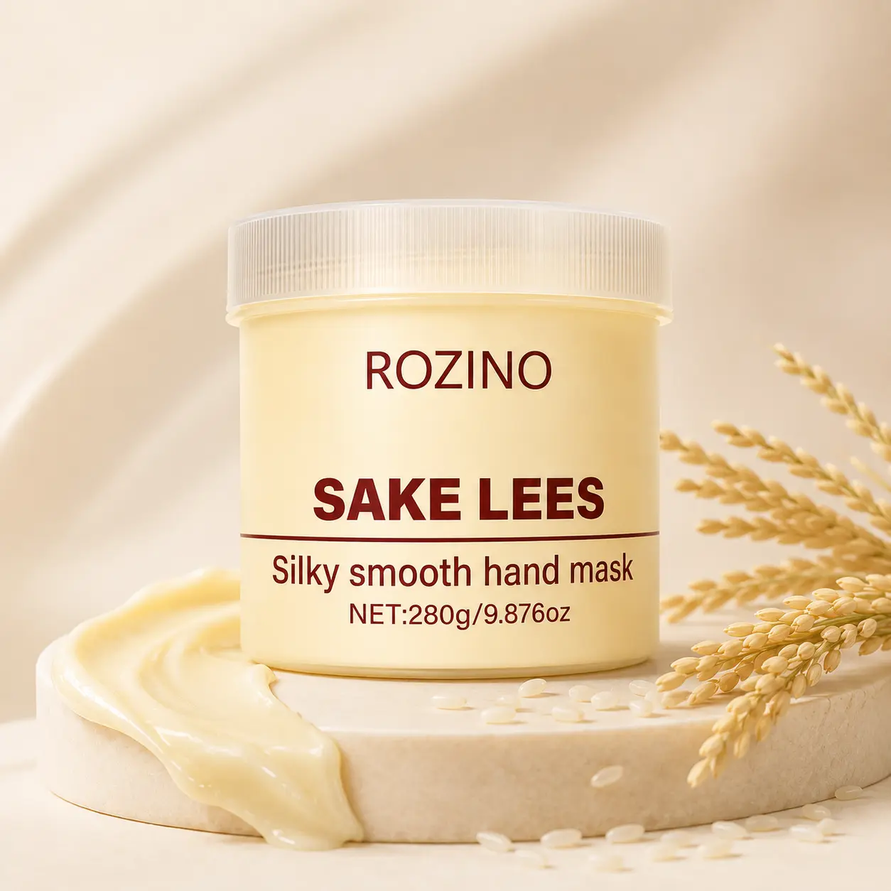 ROZINO Sake Lees Hand Mask, Silky Smooth Hand Care Mask with Rice Ferment Extract, Moisturizing Hand Treatment for Soft & Hydrated Hands, Spa Hand Care 280g
