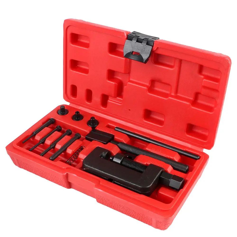Motorcycle Chain Breaker, Motorcycle Bike Chain Splitter Link Riveter Set with Red Case, Car Repair Tool Kit, Mechanic Tool Kit, Multifunctional Tool Kit, Repair Toolkit