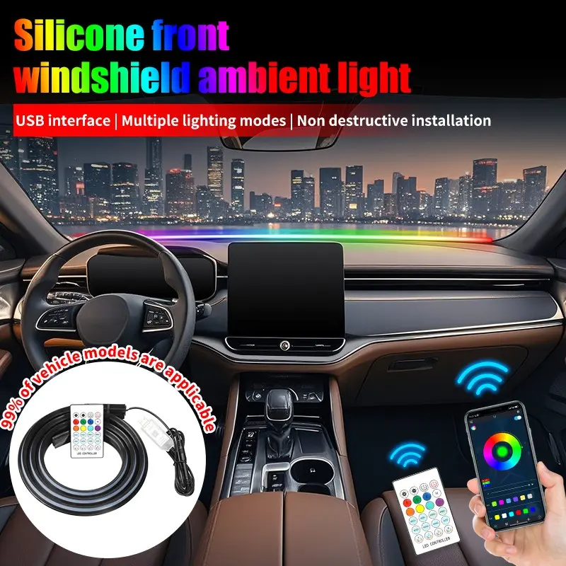 Car Windshield Decor LED Interior Atmosphere Light 1.5M/1.4M, USB Plug and Play RGB with Remote Control and APP Control for Car Interior Decoration, Car Interior Lighting