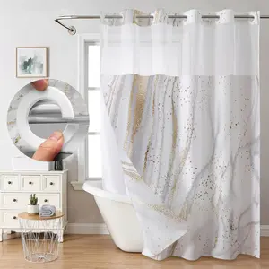 HD Digital Print Waffle Waterproof Shower Curtain, Quick Installation No Hooks, Double Layer Snap-In Liner, Stylish Bathroom Decor for Home Hotel Salon Dormitory, Hanging, Hookless Bathroom Curtain, Printed Shower Curtain