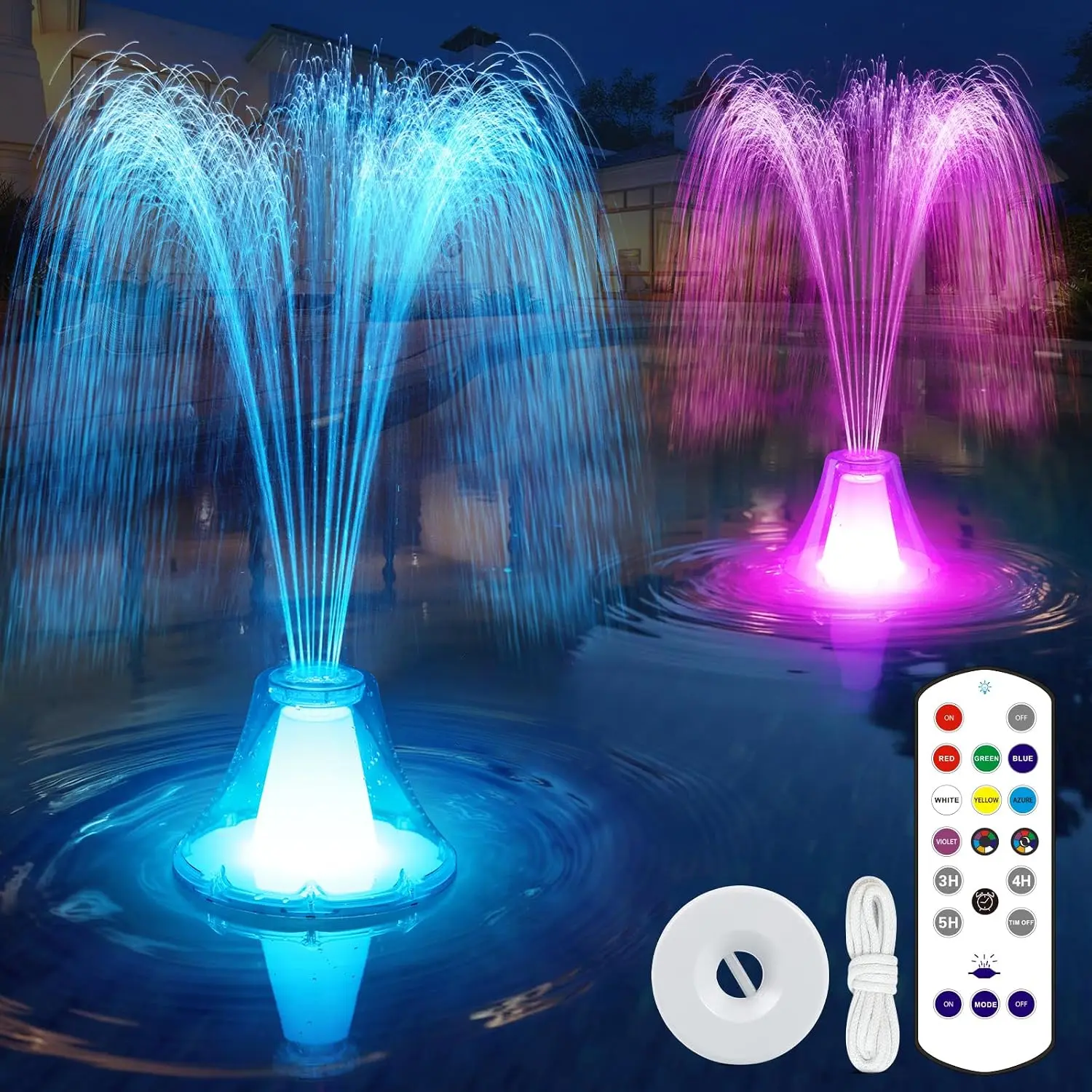 UniWater Rechargeable RGB Floating Pool Fountain, 3 Spray Modes Pool Water Fountain with 4500mAh Battery, Anti-Drift Anchor, Suitable for Above Ground & Inground Swimming Pools, White
