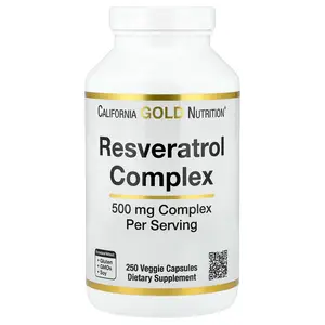 California Gold Nutrition Resveratrol Complex with Grape Seed Extract, Red Wine Extract, and trans-Resveratrol, 250 Veggie Capsules