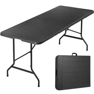 6FT Plastic Folding Table Portable Fold-in-Half Picnic Table with Handle Black