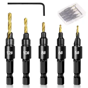 5PCS Countersink Drill Bit Set, Professional Brocas para Madera - Adjustable Wooden Drill Bit Set, Used for Wood Countersink Drill Bit with Depth Stop