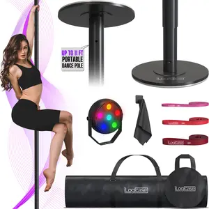 ILOGICASE Spinning Dancing Pole for Home | Portable and Heavy Duty 45mm Dance Pole Apartment Friendly, Adjustable Height 7ft to 11ft, w/Pole Conditioning Bands Set, LED Light and Carry Bags