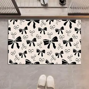 One black-and-white bow-patterned bathroom carpet, ultra-soft absorbent premium bath mat, anti-slip comfortable bathroom mat, area rug suitable for bathtub, shower, bedroom, laundry room