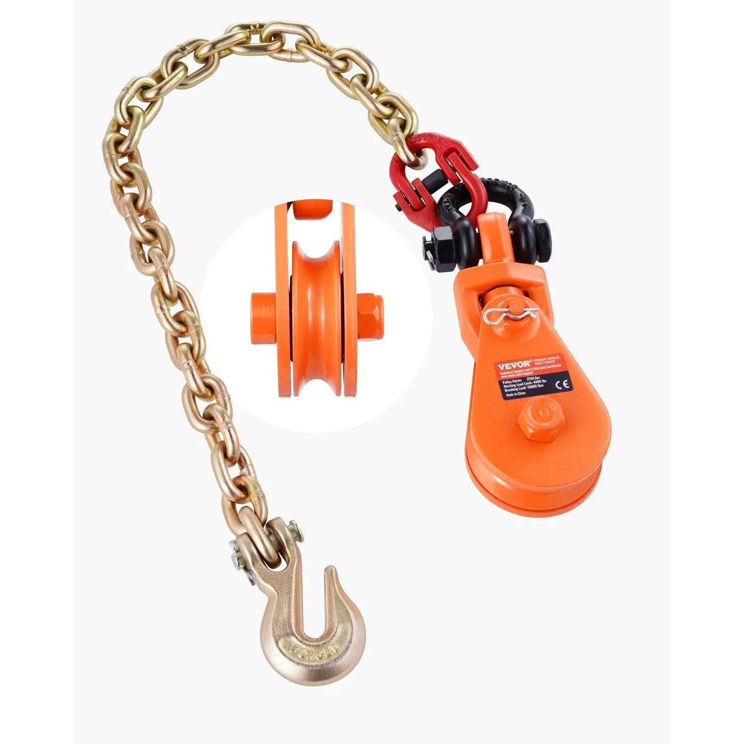 VEVOR 2 Ton Snatch Block with G80 Chain, Swivel Shackle, 3 Sheave for 3/8 Wire Rope, Snatch Block Pulley for Towing and Recovery Applications on Flatbed Tow Truck Rollback Wrecker Car Carrier Cable