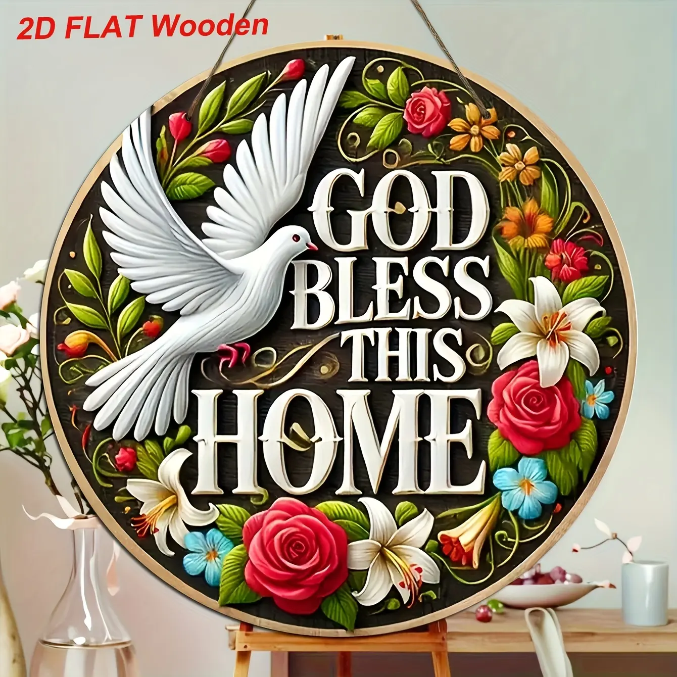 A Wooden Wall Hanging Featuring Doves of Peace, Invoking Blessings from God for This Family, Serving As a Decorative Piece for The Home