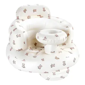Inflatable Baby Seat with Tray, Comfortable Sit Me Up Floor Seat for Baby Learning to Sit, Portable Built in Air Pump Blow Up Baby Chair,Sitting Support Infant Chair for 3 Months Up (Bear Cub)