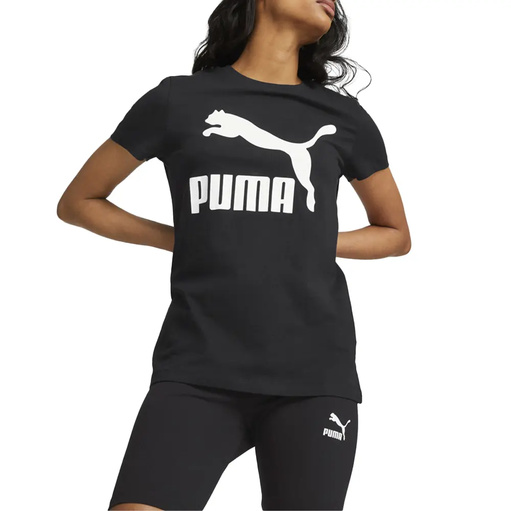 PUMA Womens Classics Logo Crew Neck Short Sleeve Casual Tops Casual - Black