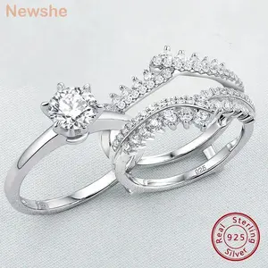Newher 925 Silver Bridal Set Ladies Original Wedding Ring 1.8 Carat Round Cut Zircon Moissanite Engagement Ring Enhanced Strap