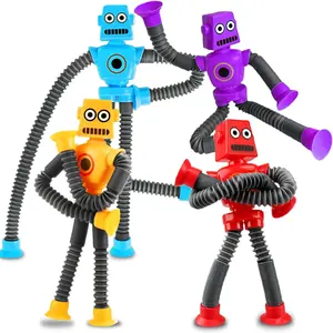 Robot Sensory Travel Toys 4Pcs, Suction Pop Tube Fidget Toys for Toddlers and Kids Ages 3-9, Airplane Road Trip Activities, Sensory Play, Stocking Stuffers, Easter Basket Fillers and Valentine Gifts