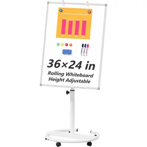 Rolling Whiteboard, Height Adjustable Dry Erase Board with Circular Stand, 36" x 24" Portable Mobile  White Board  Wheels, Standing Easel for Classroom, Office,  School