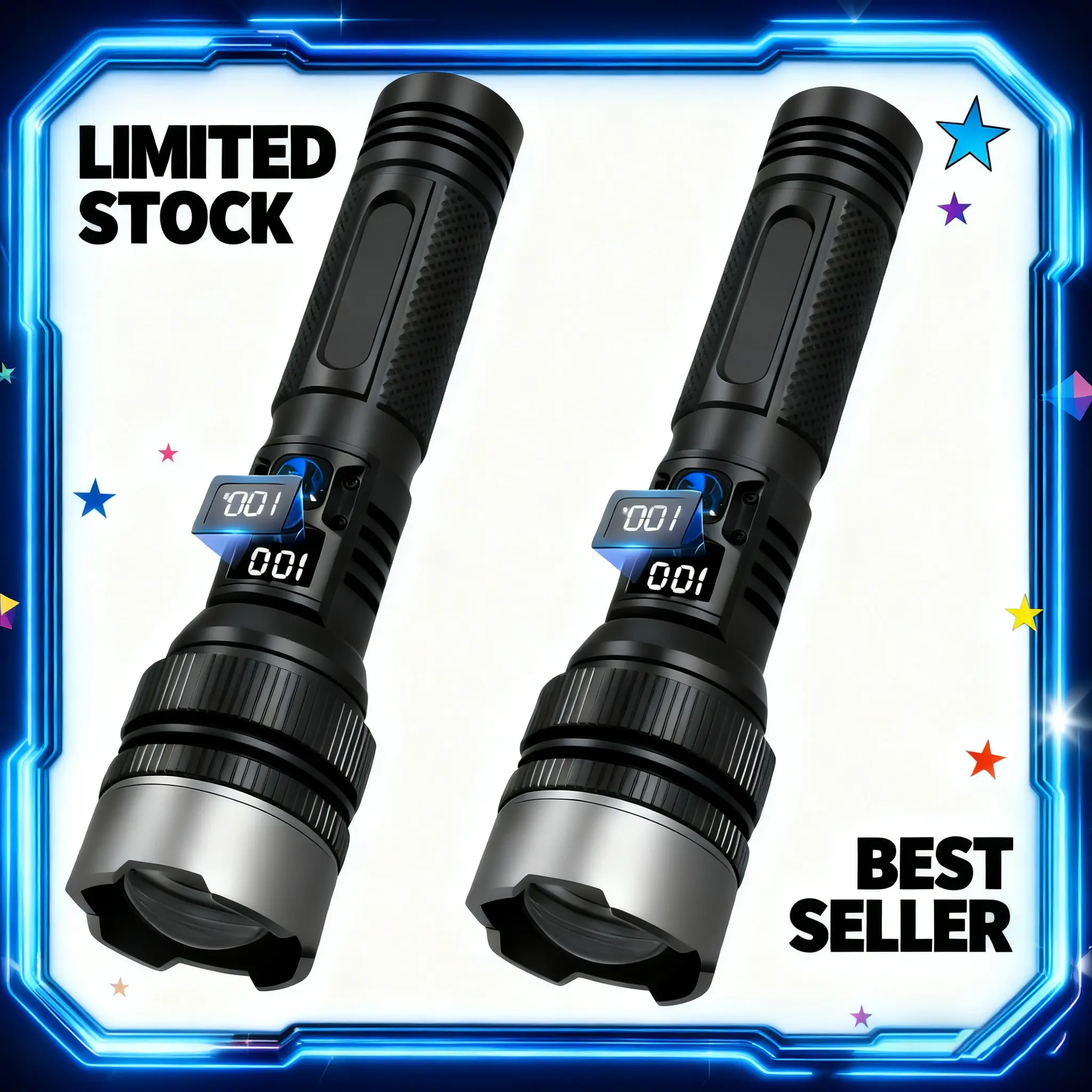 2pcs (Buy 1 Get 1 Free) 2-in-1 Ergonomic High Lumen Portable Flashlights Power Bank - Digital Power Readout Rechargeable Zoomable Adjustable Brightness - Viral Essential Duo for Outdoor Adventures Camping Emergency Night Trips