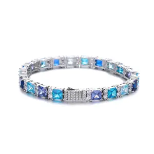 Loveden Sparkling Sea Blue Princess Cut High Carbon Diamond Bracelet For Women & Men Charm Necklace Birthday Valentine's Day Gift Fashion Jewelry Accessories