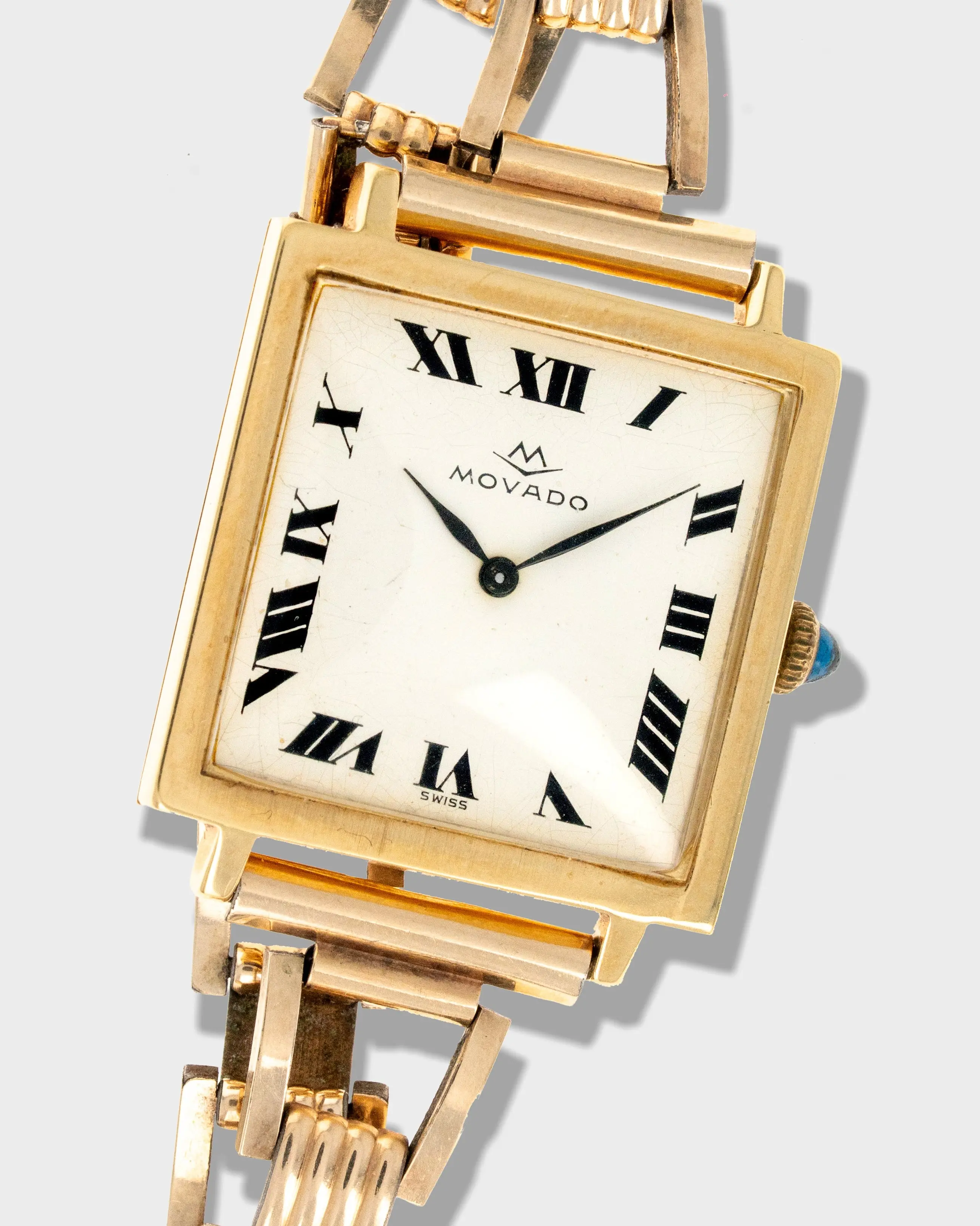 1960's Vintage 18K Yellow Gold Movado Tank Carrée - White Roman Numeral Dial