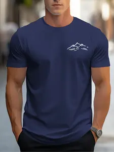 Men's fashionable mountain pattern printed straight shoulder short-sleeved T-shirt, comfortable and versatile, suitable for all seasons leisure