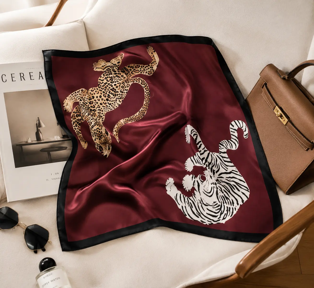 27.6×27.6 Inch Square Scarf for Women, Printed Silk Scarf for Hair, Neck, Bag Decoration and Fashion Outfit Styling