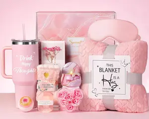 Mothers Day Birthday Gifts for Women Self Care Get Well Soon Gift Baskets, Unique Relaxing Spa Gift Set W/Flannel Blanket & 40 OZ Tumbler for Mom Wife Her Sister Girlfriend Valentines Christmas