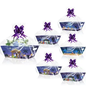 12pcs empty baskets for Christmas gifts, equipped with glass paper basket bags and bows, Christmas Doctor Worship Three Kings Festival gift box, paper basket tray decoration set, suitable for Christmas party decoration, Party Favors Assortment