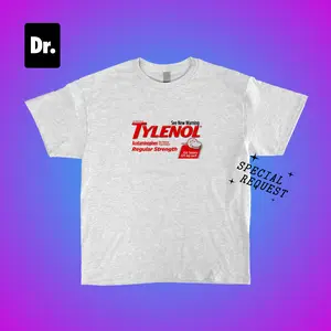 Tylenol Acetaminophen Pain Reliever T-Shirt Ash Gray Regular Strength 100 Tablets 325 mg 100% Cotton Sizing Available S to 5X