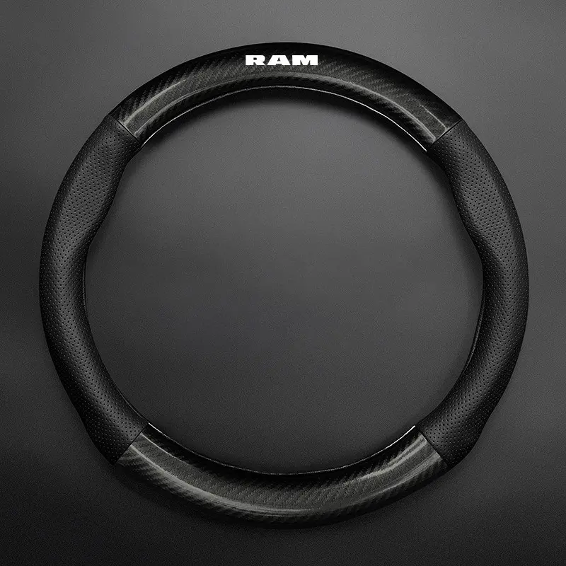 38cm Car Breathable Nappa Leather Anti-Slip Steering Wheel Cover, Universal Fit for Dodge Sxt Dart Challenger RAM 1500 Charger Avenger