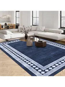 Blue-10*13 feet Contemporary Machine Washable Area Rug Modern Geometric Floor Cover Non Slip Stylish Bordered Accent Carpet Stain Resistant Low Pile Ultra Thin Pet Friendly Foldable Soft Indoor Mat For Kitchen Laundry Bedroom Livin, Contemporary Rugs, Hom