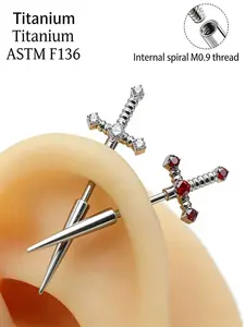 Titanium Alloy Ear Studs Sword Earring Tragus Piercing Jewelry Inner Thread M0.9 Tooth High-End Style Unisex Body Piercings Sword Design