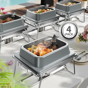 KSCOCINA 4-Pack 5QT Square Chafing Dishes for Buffet - Stackable Stainless Steel Food Warmer with Meal Prep Containers | Transparent Lid & Safety Edges for Family Gatherings, Christmas, Events Tray