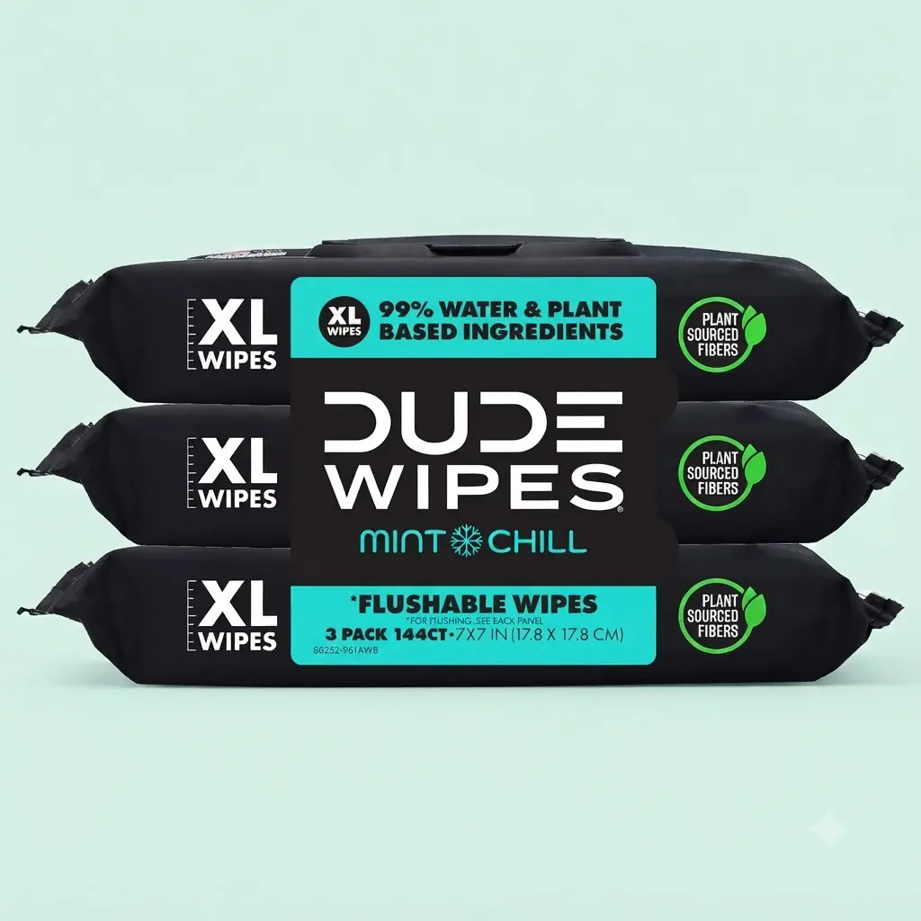 DUDE Wipes Mint Chill Flushable Wet Wipes 144 Count 3 Pack Extra Large Refreshing Wipes With Tea Tree Oil Aloe Vitamin E