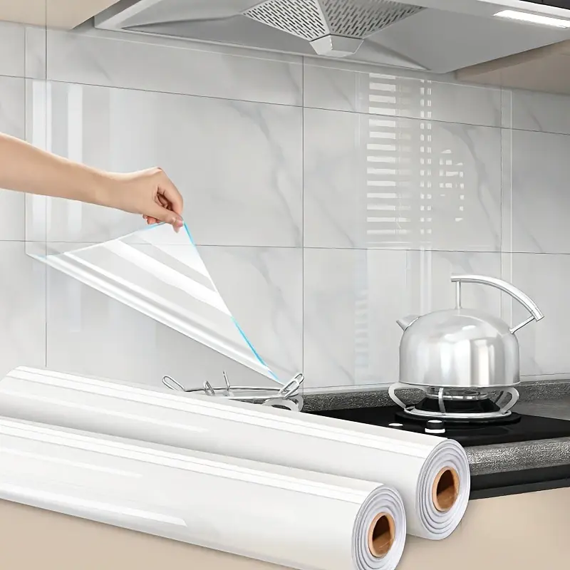 [23.62*393.70 in]1 transparent kitchen oil proof sticker, with self-adhesive, high temperature resistant, waterproof, and easy to clean wall protection film, suitable for decorating stoves, cabinets, living rooms, and bedrooms