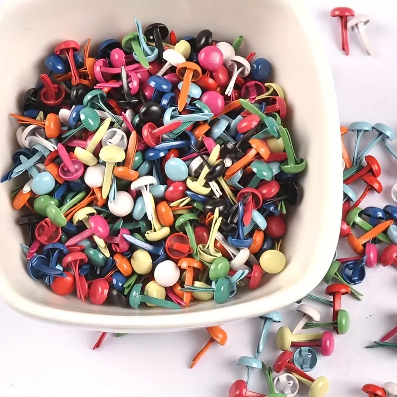 100 Mini Brand Assorted Colors Iron Fasteners, 0.2 Inch X 0.39 Inch Round Head, for Scrapbooks, Greeting Cards, DIY Crafts, Paper Projects, Scrapbook Materials