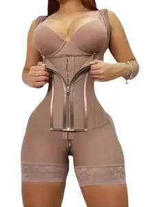 Shapewear lover curve hourglass comfort enhance  brown closure front high-waisted shaping short colombian slimmer thigh  full Lace Butt Lifter care bodysuit tight-fitting waist trainer vibes SleeveElegance Adjustable waist trainers Customized  Strap women
