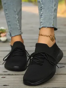 Women's Fashionable Lace Up Low Top Sneakers, 2025 New Style Casual Breathable Comfortable Closed Sports Running Shoes, All-match Basic Shoes for Daily Wear, Walking Shoes, Footwear, Sporty Running Shoes, Workout Sneakers