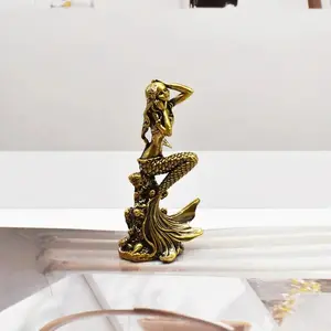 Vintage Mermaid Statue Bronze Anime Style Ocean Decor, Decorative Sculptures, Perfect for Living Room Bathroom Desktop Display, No Power Required Holiday Home Ornament