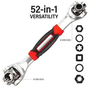 52 in 1 Universal Socket Wrench 360° Rotating Head Multi-Function Dog Bone Wrench with Non-Slip Handle for Metric SAE Bolts Home Automotive Bicycle Motorcycle Repairs