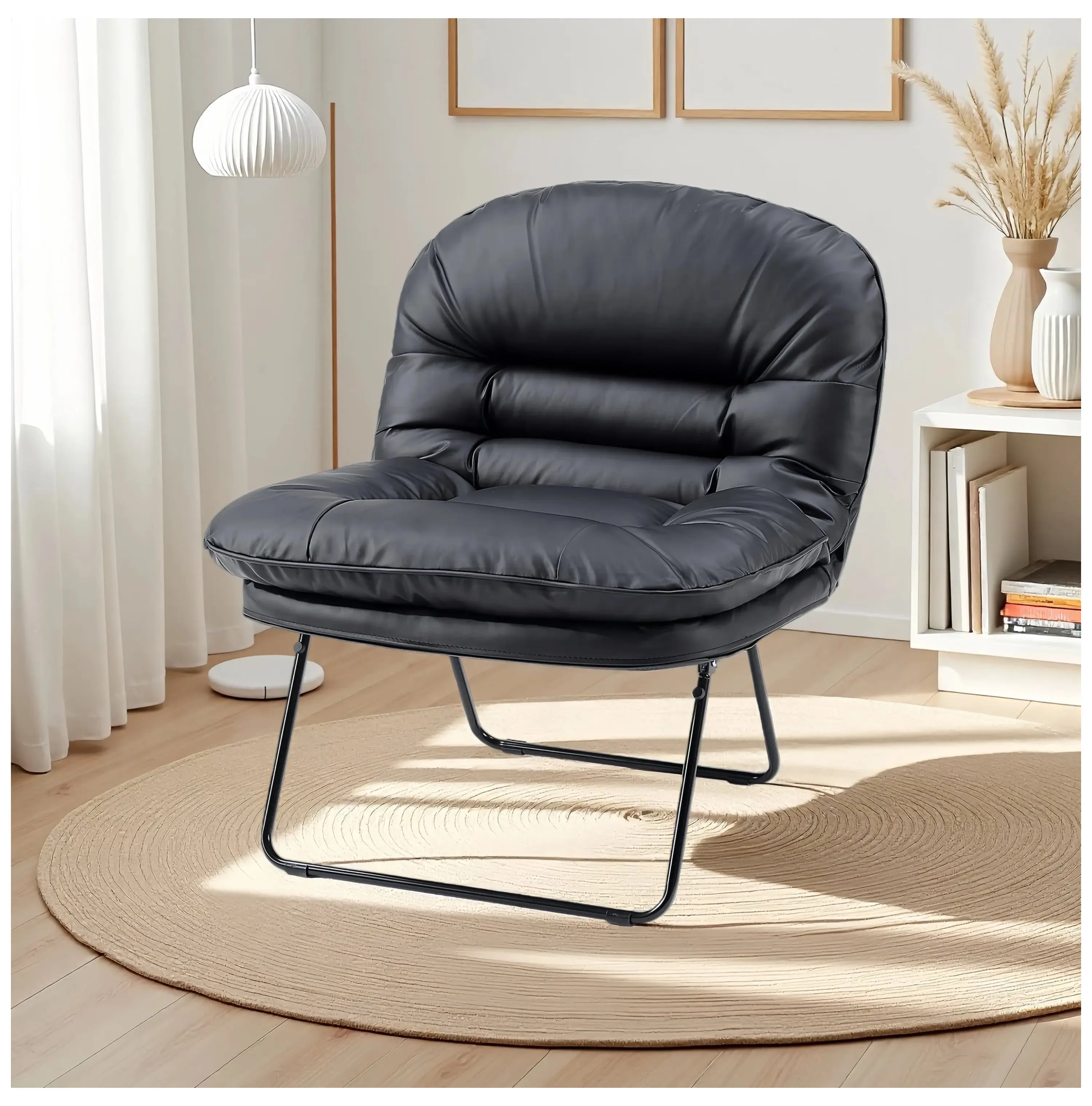 Round Floor Chair with Back Support, Foldable Gaming Chair for Adults & Teens, Portable Reading Lounge Chair for Small Spaces, Adjustable Backrest