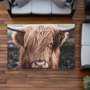 Begin Home Decor C1ROAR46VYJND0 4 x 6 ft. Desaturated Highland Cow Rug - Farmhouse Living Room Decor - Rectangle
