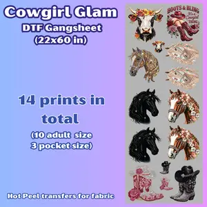 G5 Cowgirl Glam Faux Rhinestone DTF Gang Sheet for Shirts