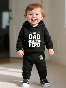 Boys' Letter Print Hoodie, Casual Fitted Winter Wear, Comfortable Holiday Design, Ideal Gift for Children, Random Pattern