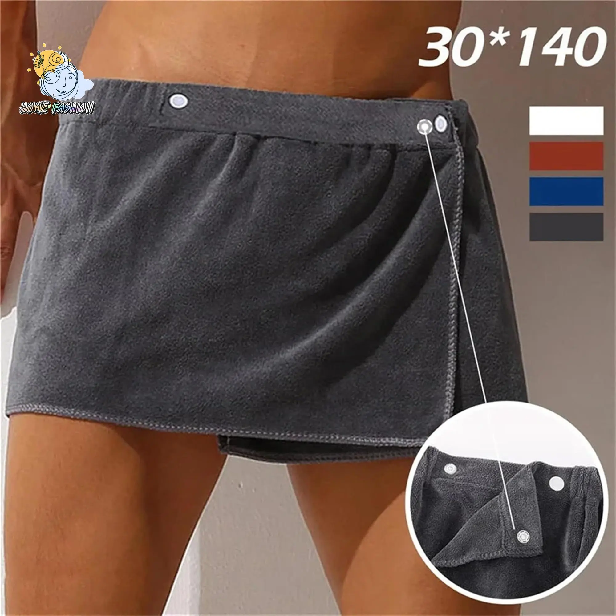 Men's 35x140cm Absorbent Wrap Towel, Secure Snap-Fit Shower Wrap with Elastic Waist, Water-Absorbent for Gym, Spa Use