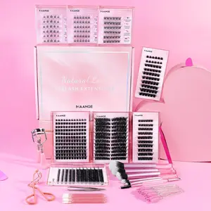 Mixed Length Individual False Eyelashes Kit with Self Adhesive Eyelash & Brush & Tweezers & Eyelash Curler, 1 Set Natural Look Eyelash Extensions, Makeup