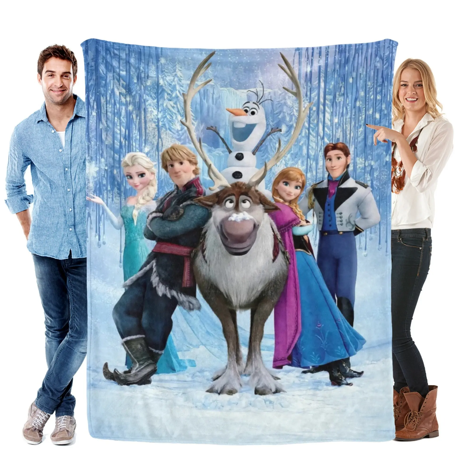 [SummerVibes] DISNEY CLASSIC Frozen Family Soft Flannel Blanket, Vibrant 2D Print Throw for Bed, Couch & Holiday Gifts