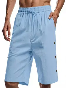 Men's Casual Linen Shorts, Aesthetic Side Button Design, Summer Comfortable Wear, Breathable Fabric, Daily Use, Fashion Versatile Gift