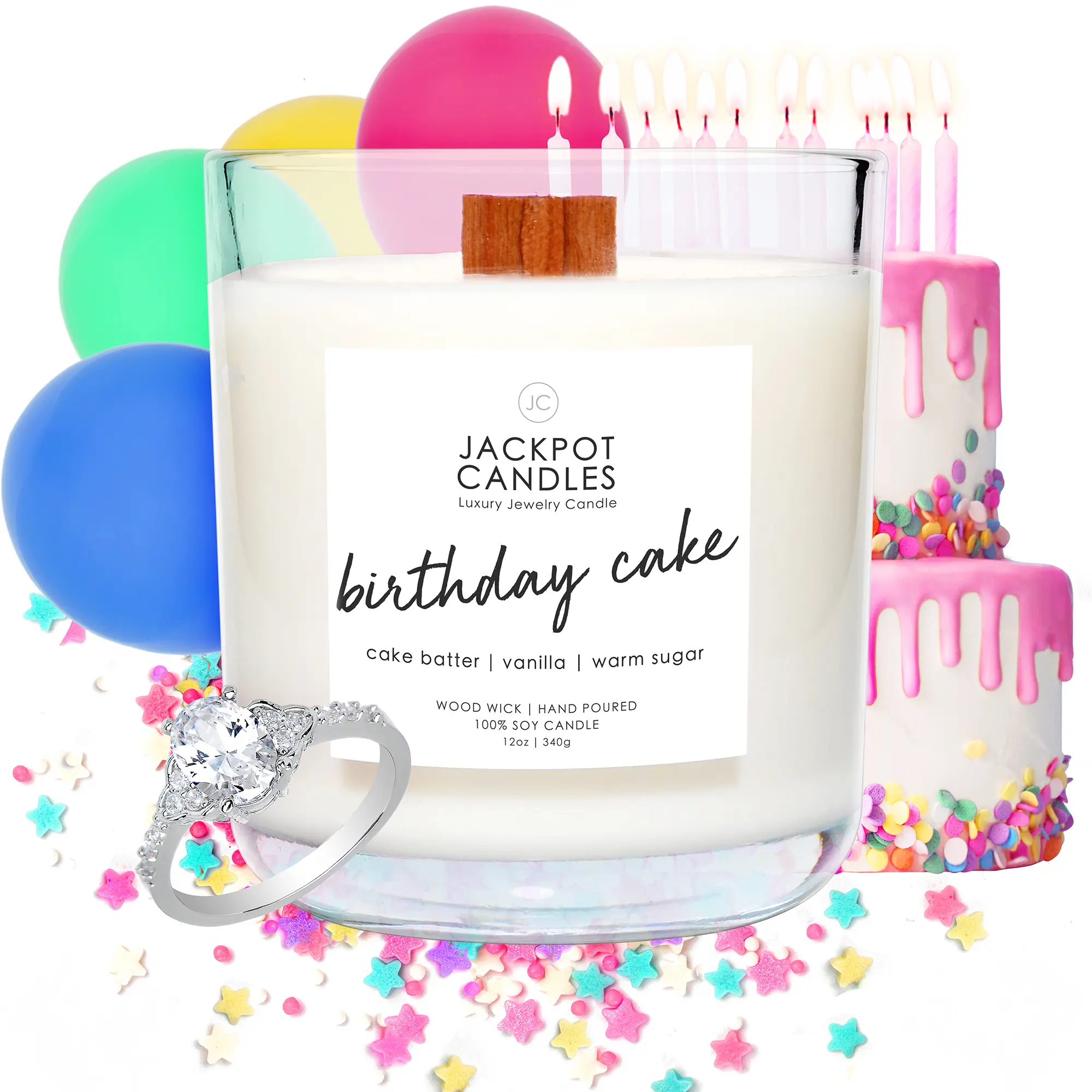 Birthday Cake Wooden Wick Ring Candle