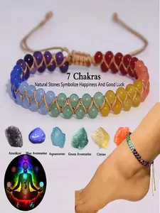 Women’s 7 Chakra Bracelet & Anklet Set, Natural Healing Crystals, Lapis Lazuli, Amethyst, Carnelian, Yoga Meditation Energy Balancing Gift