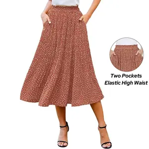 Women's Midi Skirts High Waisted Pleated A-Line Swing Skirts Summer Floral Long Skirts with Pockets 2026 spring