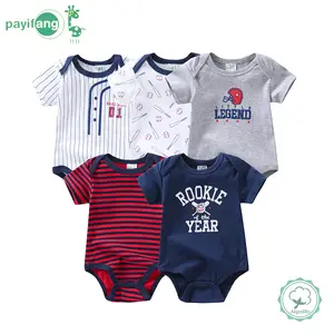 5 sets of baby boy three-piece jumpsuits, baby cotton short-sleeved onesies, and essential items for baby boys in cartoon sports style clothing