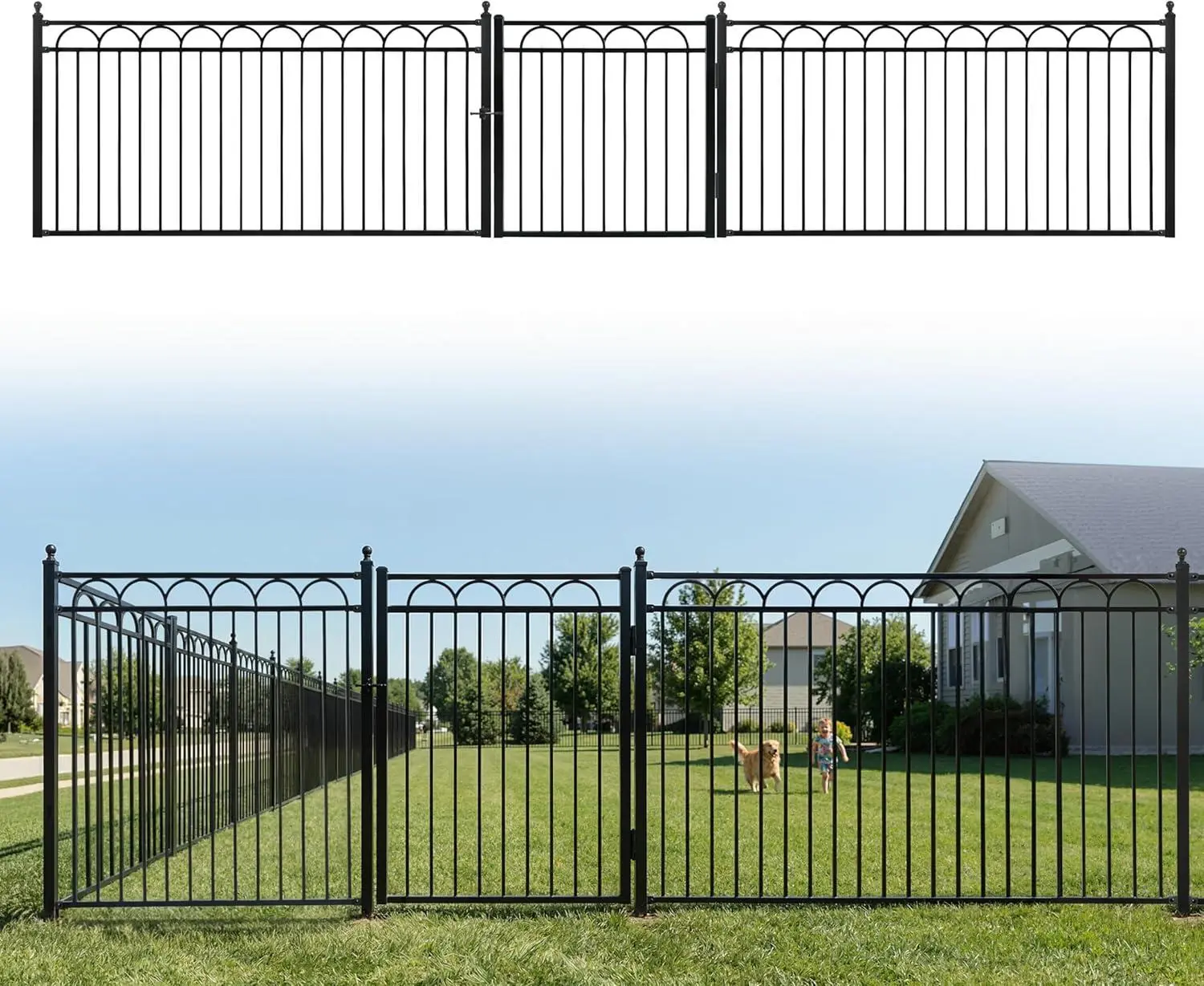 Fencer Wire Heavy Duty Garden Fence Border, 8FT Wide Decorative Arc Fence with 4FT Height Panels, Gate, Posts, Connectors, Metal Fencing Barrier for Residential, Yard, Pool, Patio
