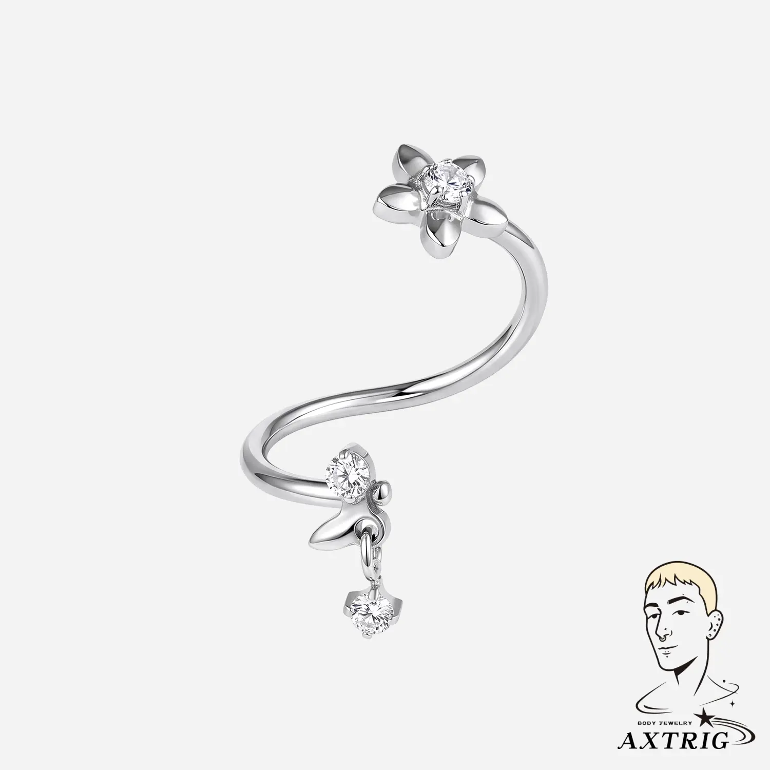 conch jewelry Unisex 16G Titanium Twisted Daisy Flower Body, 12MM Internally Threaded, Secure Fit for Piercings, Everyday Wear nickel free